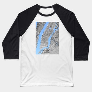 New York City Map Black and Blue Baseball T-Shirt